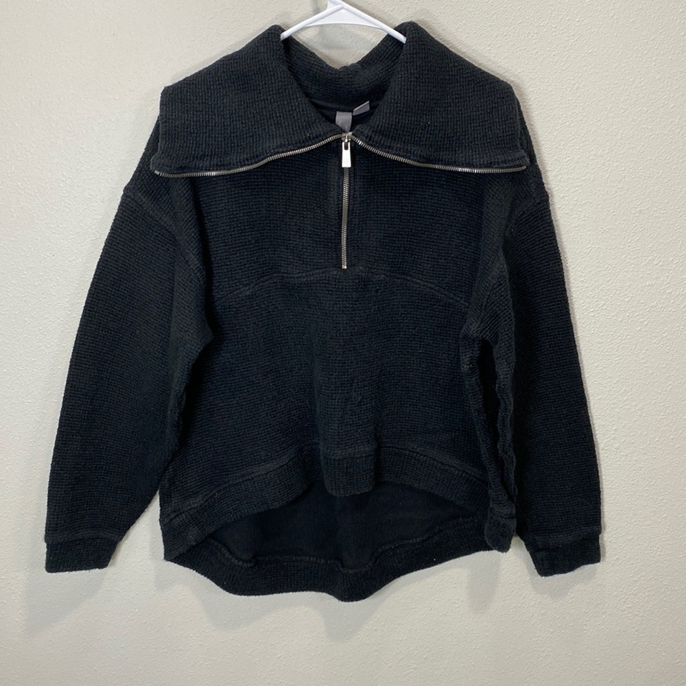 Sweaty Betty Womens Restful Boucle 1/2 Zip Sweatshirt Black Boxy High Low
